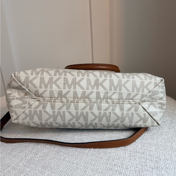 Michael Kors Signature PVC Leather Satchel Bag Brown MK Logo Shoulder Crossbody - Picture 6 of 11